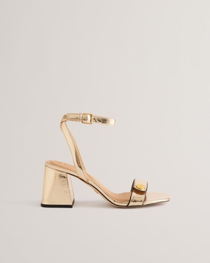 Sandale Ted Baker Block Heel With Coin Detail Doré Femme | EXT-69410015